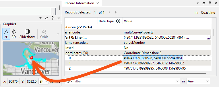Marking coordinate locations in the Record Information Window